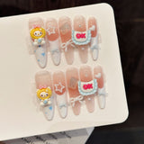 Cute Pastel Extra-Long Nails with Cartoon Charms