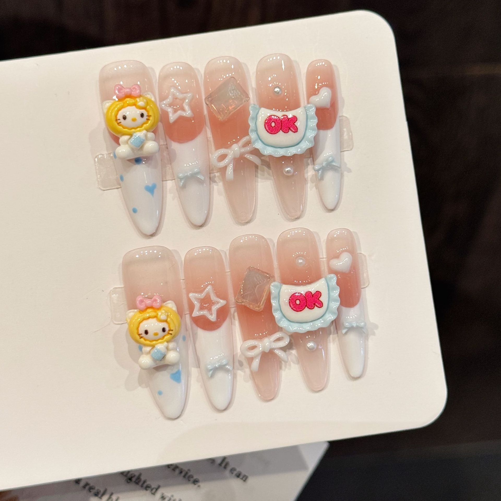 Cute Pastel Extra-Long Nails with Cartoon Charms