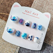 365nails-Stitch Kids Series: "Blue Alien Adventure" – Short Square Kids Nail Art