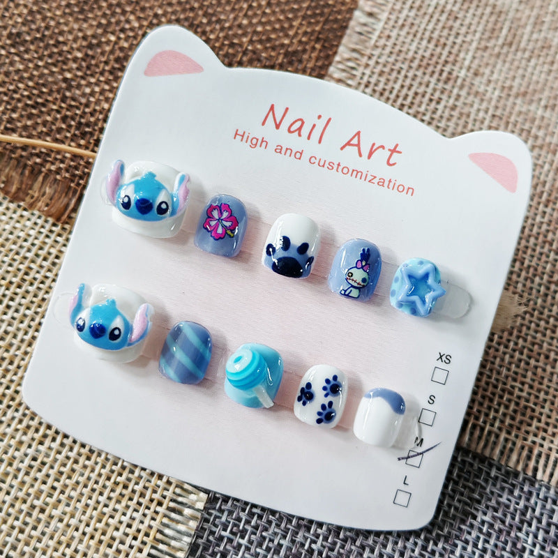 365nails-Stitch Série Enfants : « Aventure de l'Alien Bleu » – Nail Art Enfants Court Carré