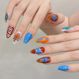 Ocean Orange Blue Retro Artistic Press On Nails