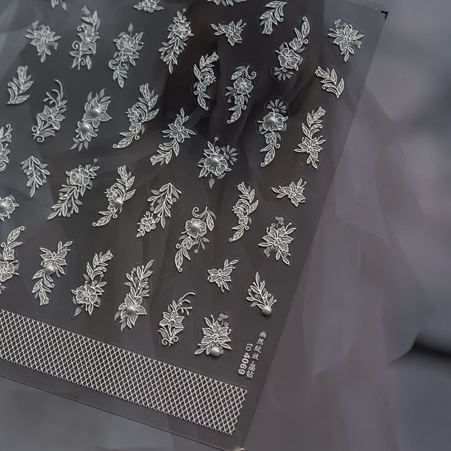 365nails: "white embossed leaf vine" – Nail Art Stickers