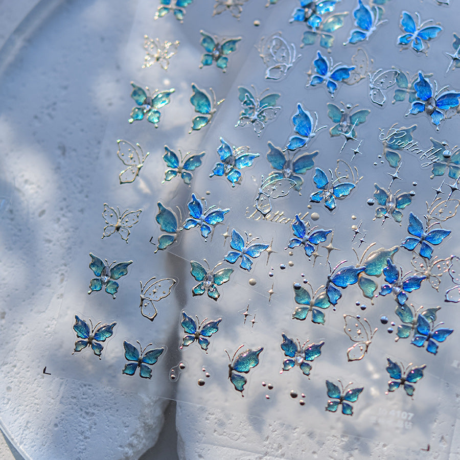 365nails: "Blue Green Crystal Butterfly Gold Foil" – Nail Art Stickers