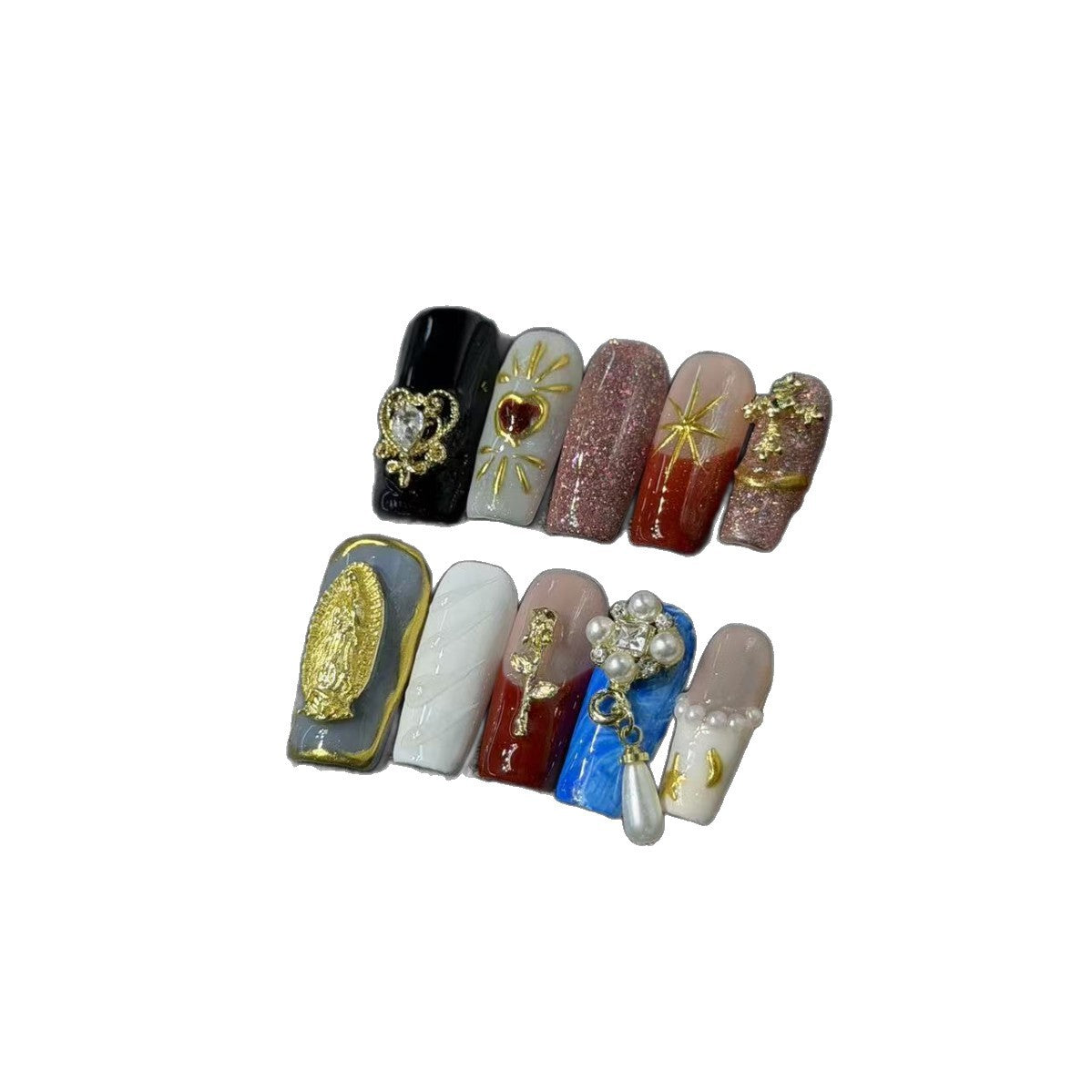 365nails: "임페리얼 골드" – 3D 크리스탈 수제 아몬드형 네일팁
