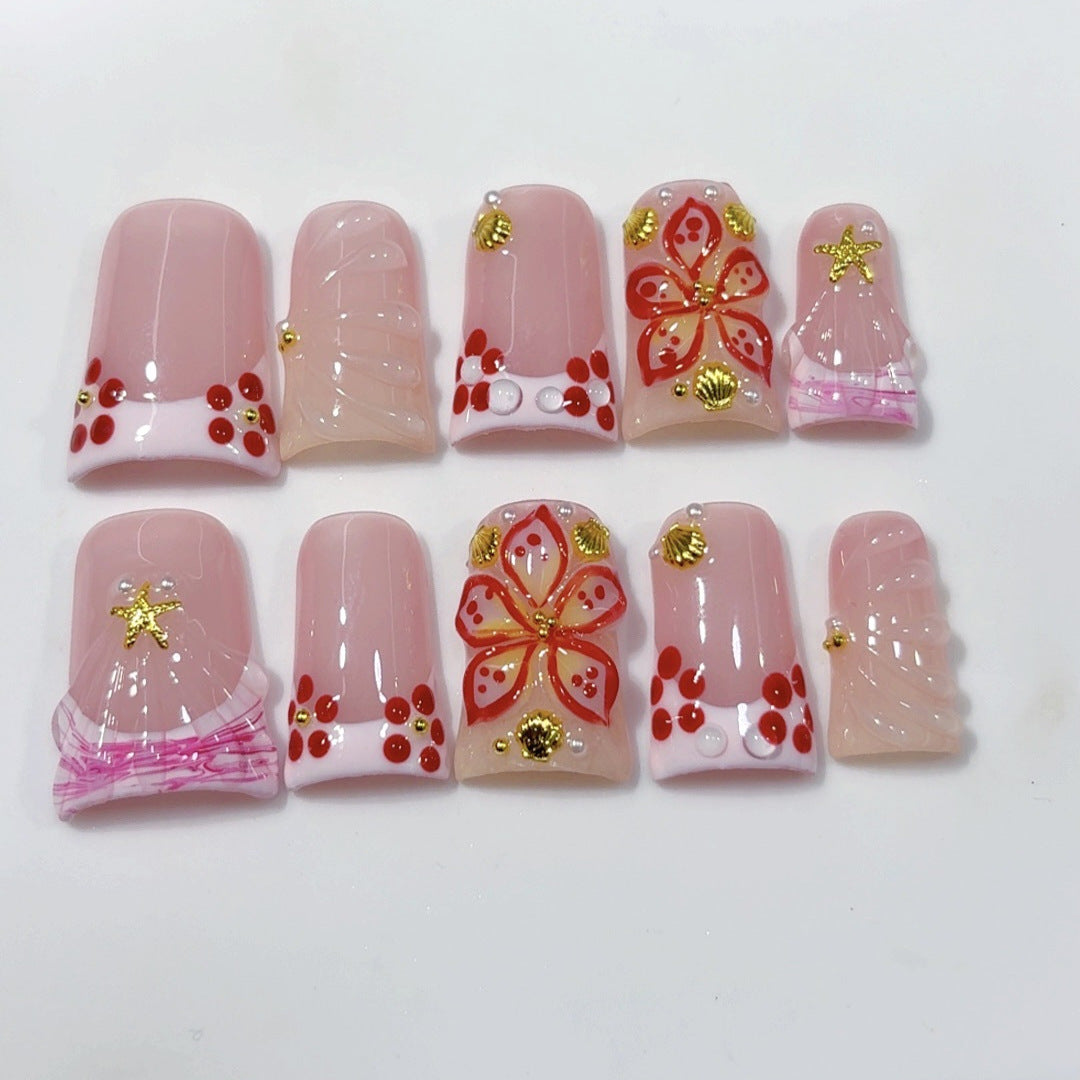 Baie Sakura : « Baie florale rose » – Ongles press-on faits main forme carrée courte