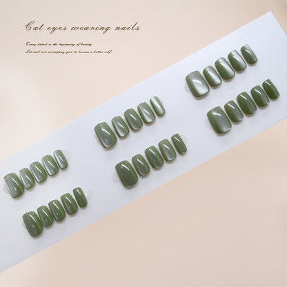 Nail Tips  prefabricated nail, fresh green in early spring, gentle and versatile cat eyes, detachable and wearable nail in  30 pieces｜365nails