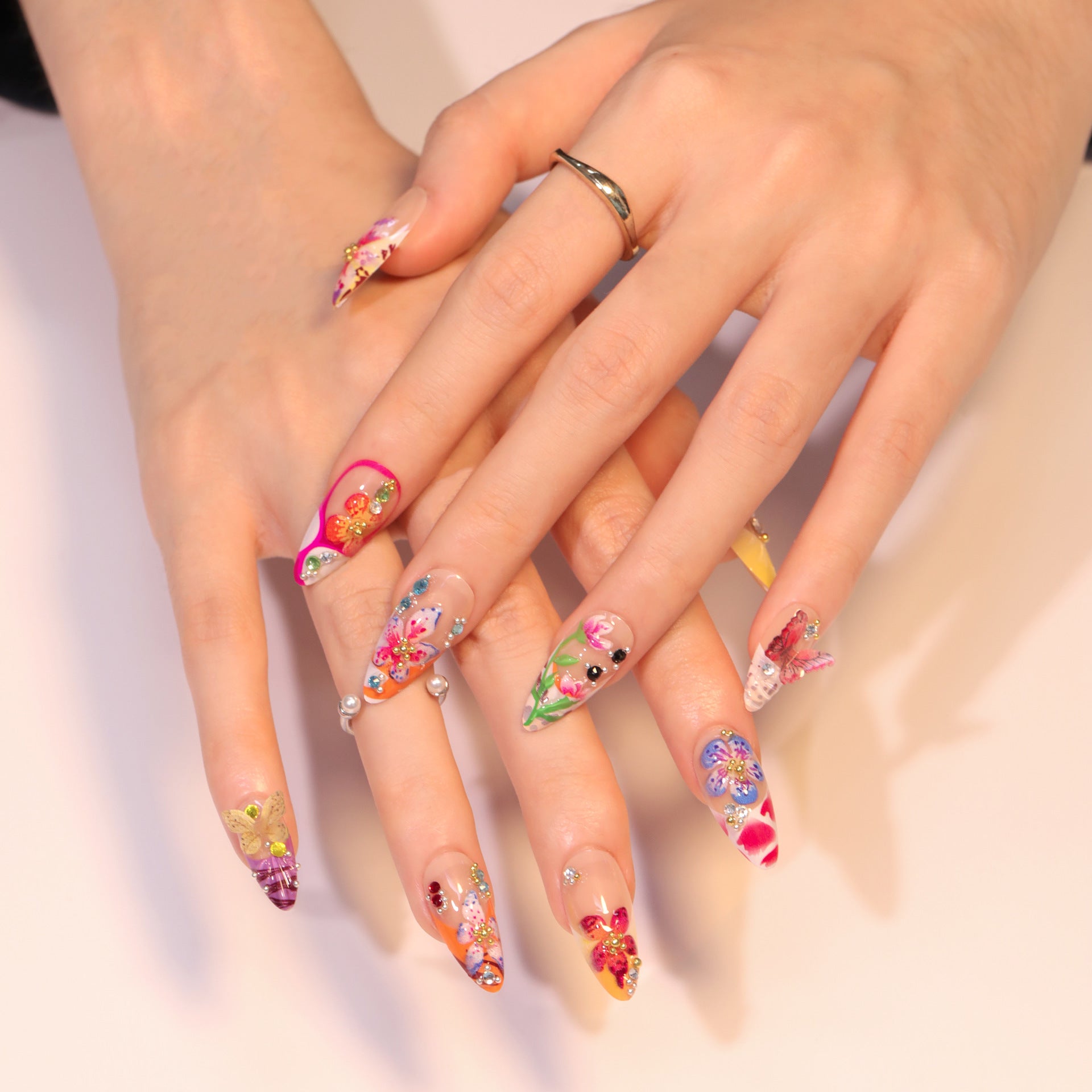 熱帶花卉 3D 立體 點鑽 蝴蝶 法式 甲片 熱賣色｜365nails