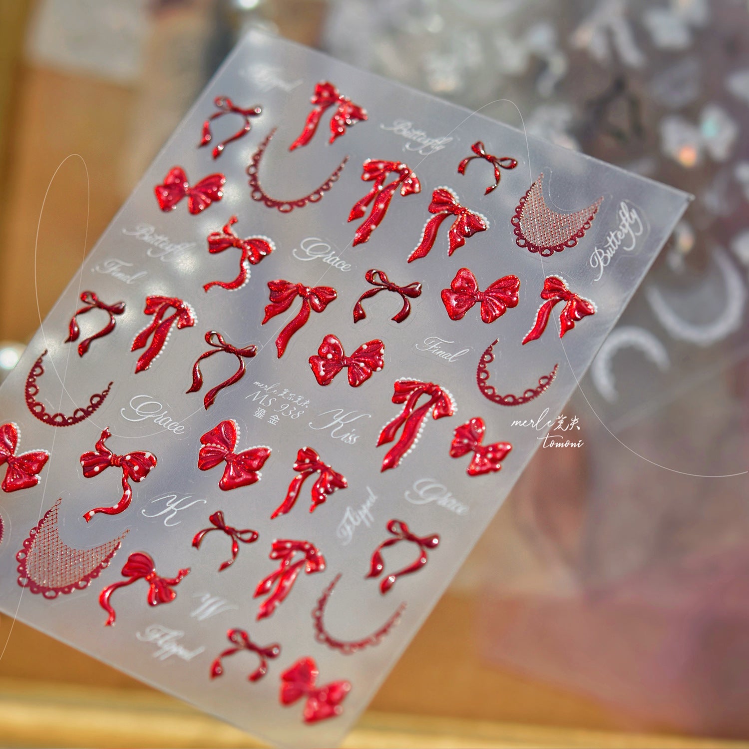 Lace Bow Hologram – Coquettish Milestone Nail Art Stickers