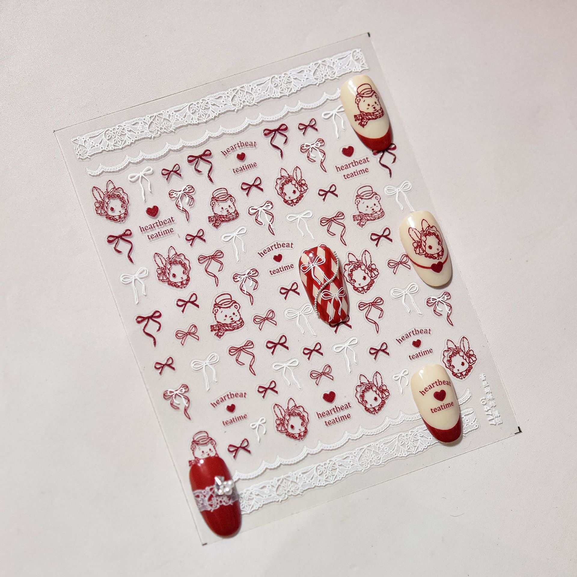 365nails: "coelho vintage e renda de laço" – Adesivos para Unhas