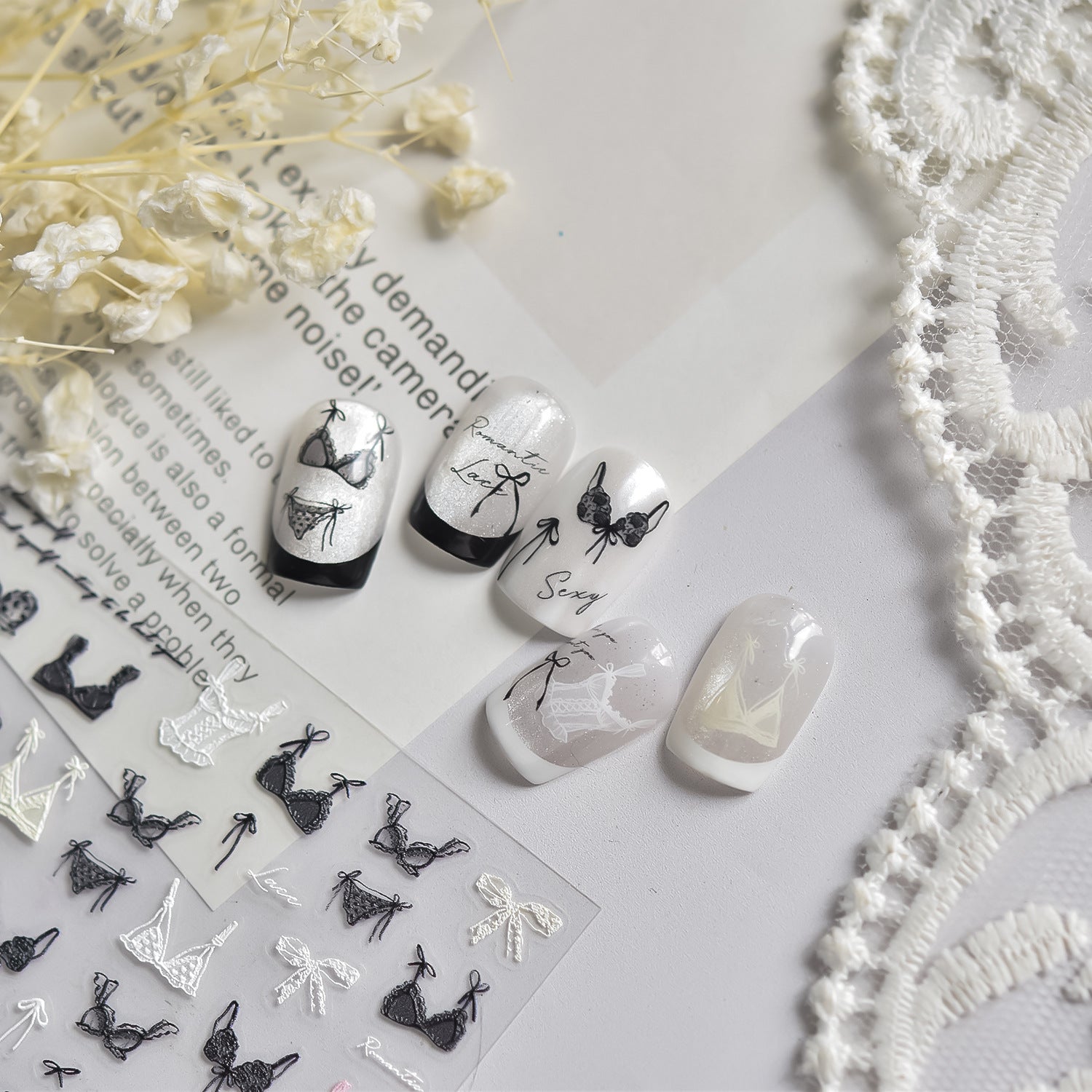 Lingerie & Bow – Chic Nail Art Accent Set