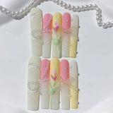 Pastel Pearl Bow Floral Press On Nail Set