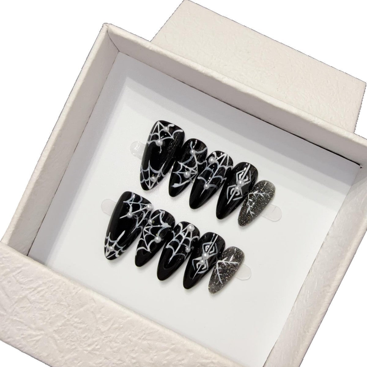 365nails: "Midnight Web" – 3D Spider & Web Handmade Stiletto Nails