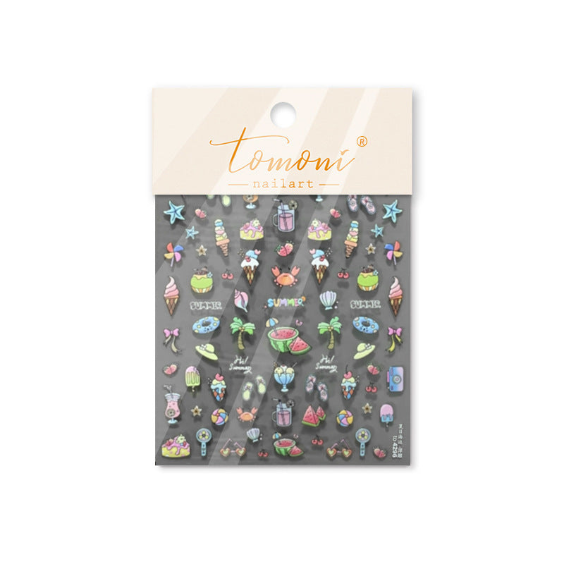 Summer Beach & Dessert: "Tropical Summer Vacation" – 5D Embossed Nail Sticker