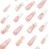 Nail art piece Wear nail, French white edge smudge Wear nail three-dimensional flower nail patch Finished fake nail｜365nails