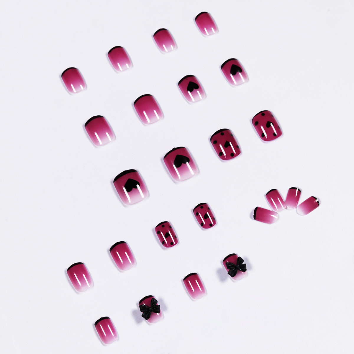 Uñas postizas con diseño de mariposa, fresa y lunares morados, prensa corta, acabado, lámina removible para uñas | 365nails