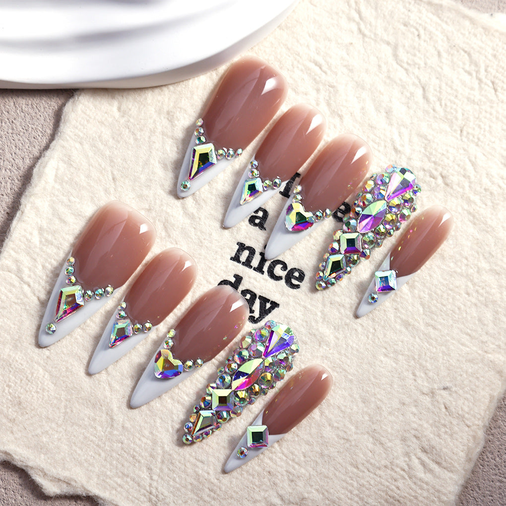 Nude French Crystal Statement Glam Press On Nails