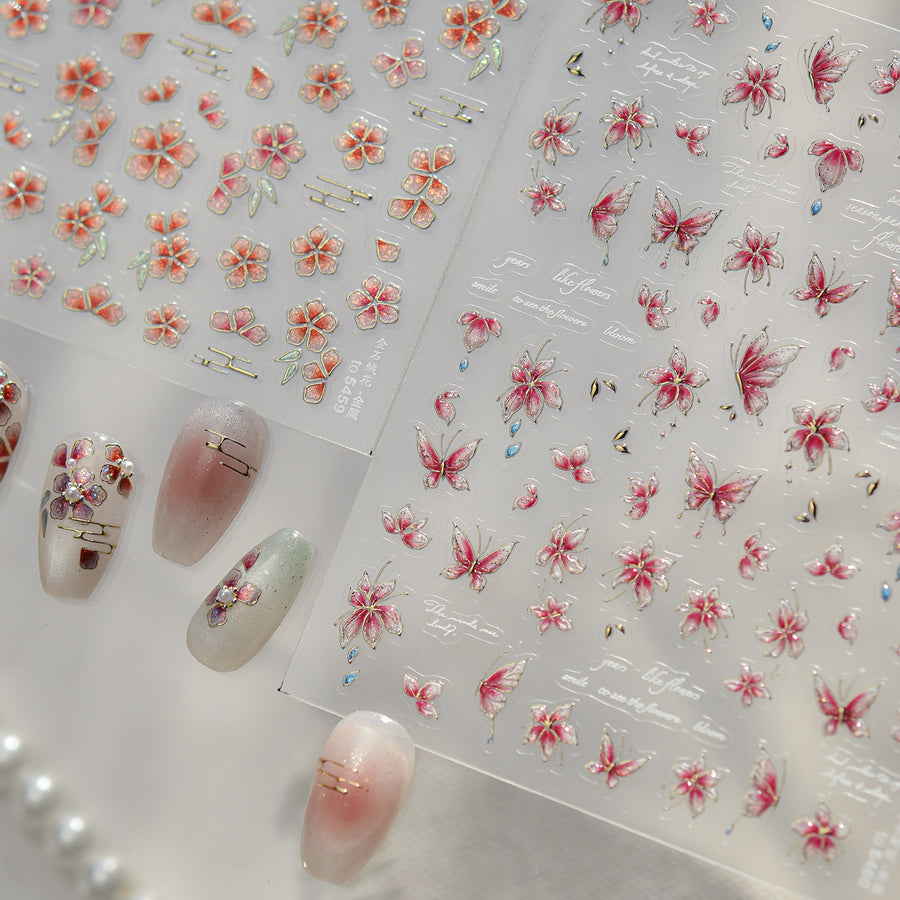 365nails: "Oriental Cherry Blossom & Gold Line" – Nail Art Stickers