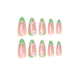 Uñas francesas con flores verdes, parches para uñas, pegatinas para uñas terminadas, uñas removibles, piezas para uñas, 365nails