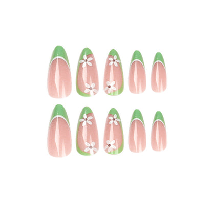 French green flower press on nails nails patch press on finished nails sticker removable nails piece nails piece｜365nails