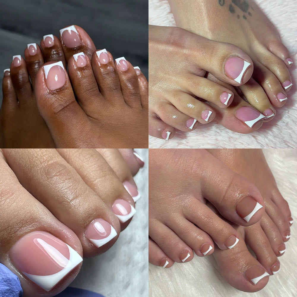 Nail Tips Press-on toenails French Short Foot Nail Nude Traceless Prefabricated (MOQ=3)
