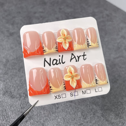 Unhas de bico de pato transparentes, arte de unha em relevo francês 3D, escultura tridimensional, unhas postiças doces e descoladas, unhas postiças puras feitas à mão｜365nails