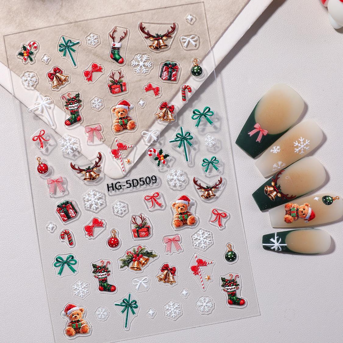 Original Christmas Nail Art Sticker 5D Embossed Three-dimensional Happy Christmas Elements DIY Nail Sticker Ornament HG