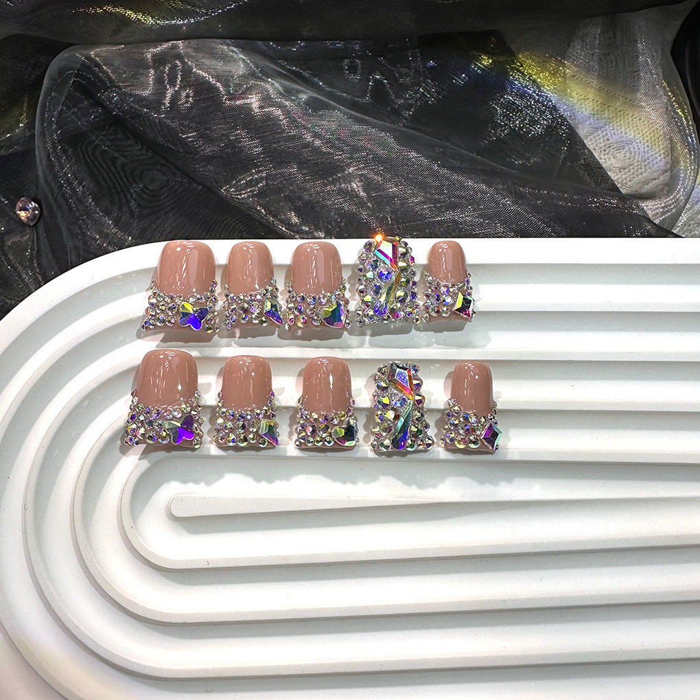 Nude Gloss Nails with AB Crystal Luxe Accents