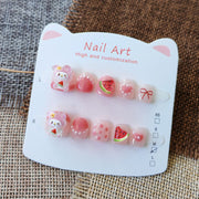 365nails: 「美樂蒂夏日微風」— 手工製可愛短款橢圓形穿戴甲，帶有西瓜與兔子圖案