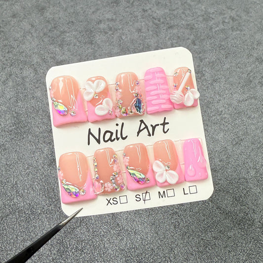 Unhas de bico de pato transparentes, escultura tridimensional, unhas francesas artesanais, fonte de fábrica, atacado｜365nails