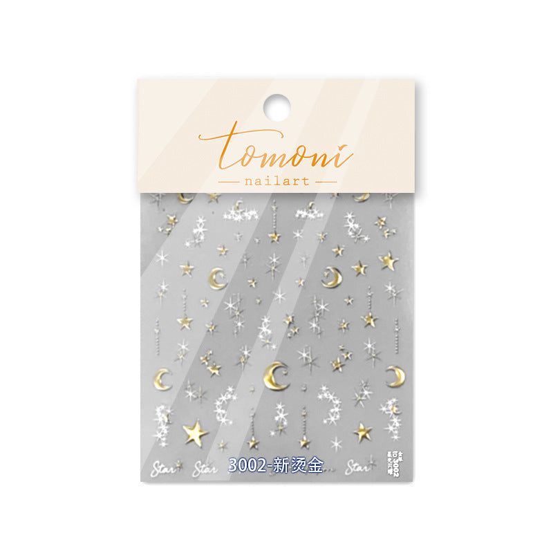 Star & Moon Collection: "New Gold Foil Star & Moon" – 3D Embossed Nail Sticker