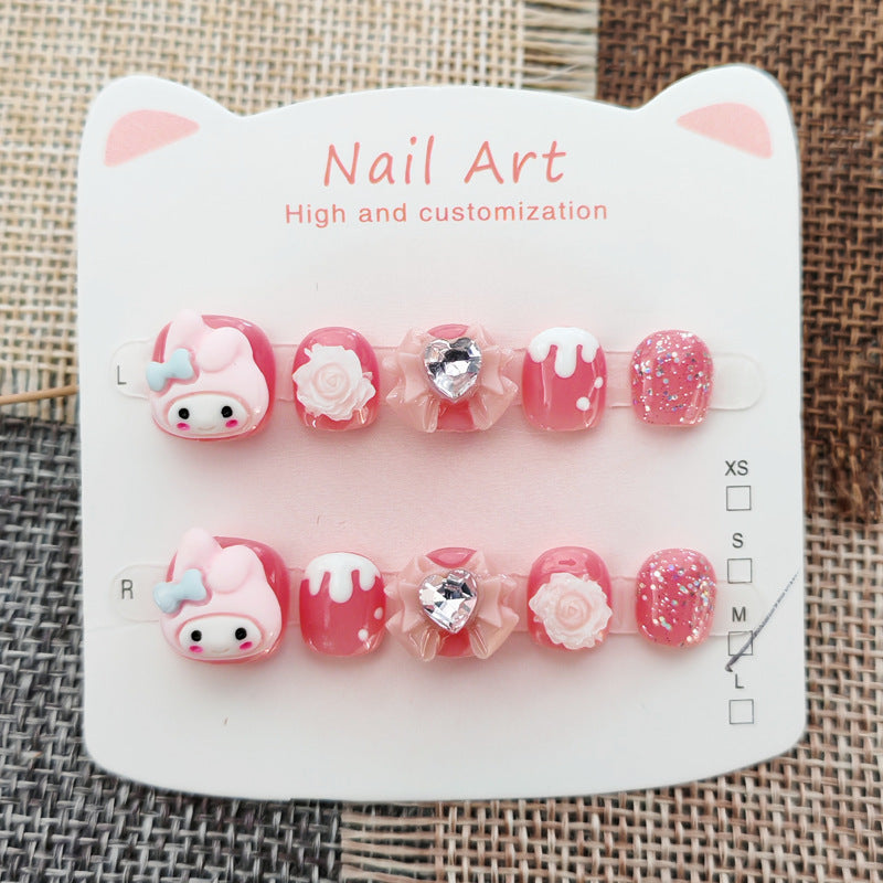 365nails: "sweet pink bunny" – short round handmade kids press-on nails