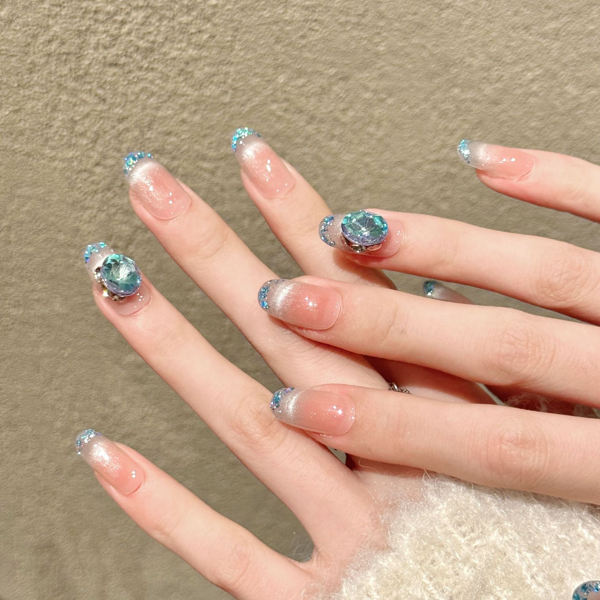 Blue Sea Pearl Soft Gradient Nails