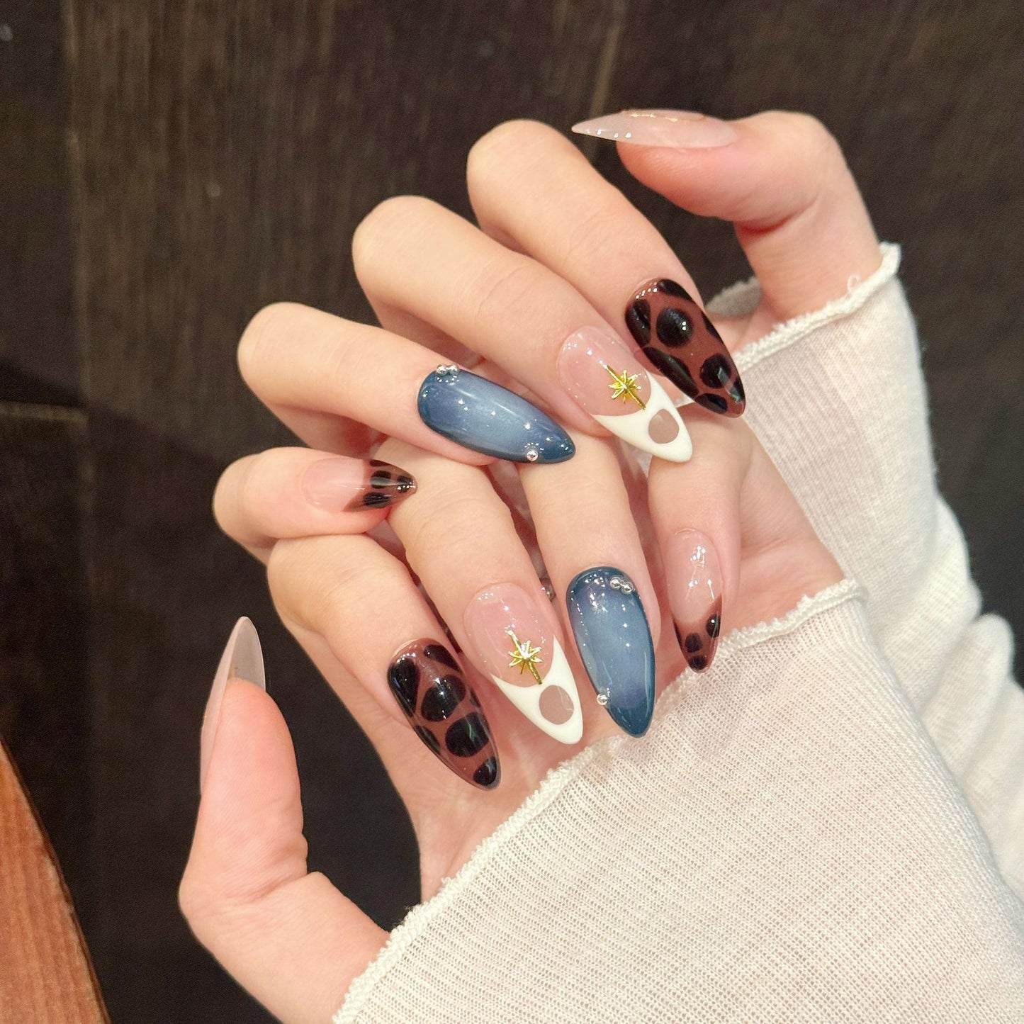 Mysterious Mixed Pattern Burgundy Celestial Press-On Nails