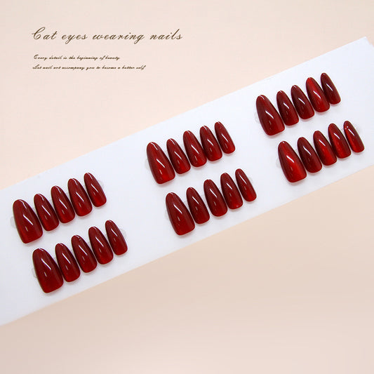 Nail Tips  prefabricated nail burgundy white cat eye fashion girl versatile  removable press on nails 30 pieces｜365nails