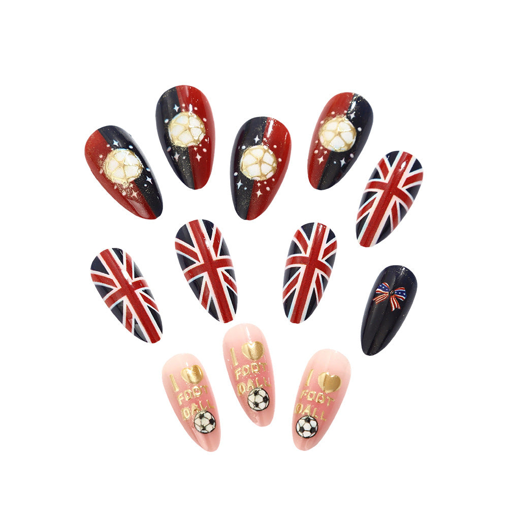 World Cup UK Union Jack Rose Football Press-On Nails (Stiletto/24pcs/Elegant)