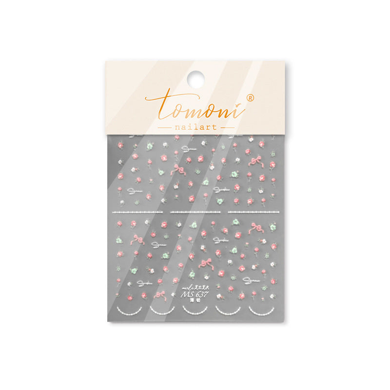 Mini Rose Bow Collection: "Blush Petal" – 3D Embossed Nail Sticker