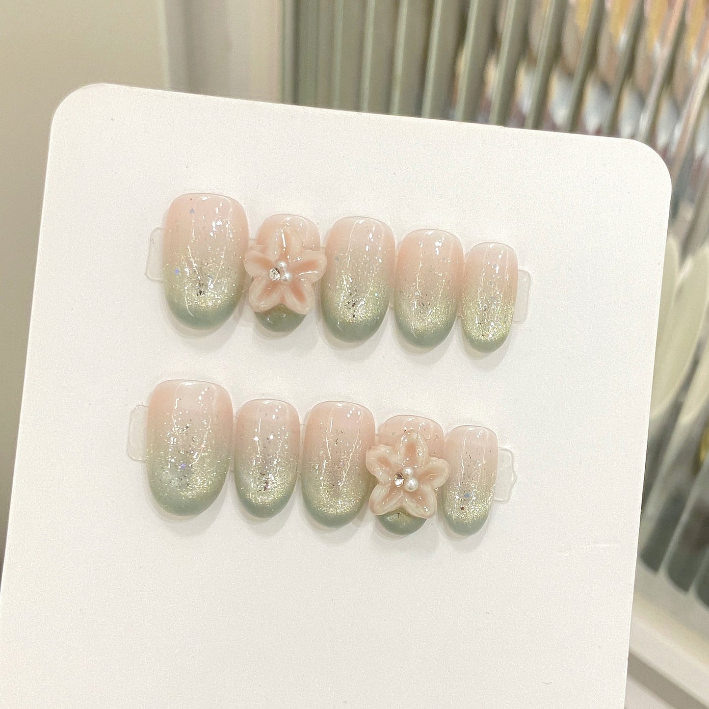 Ice Blue cat eye Translucent Carved Fingertip cat eye Nail Art Short Handmade s | 365nails