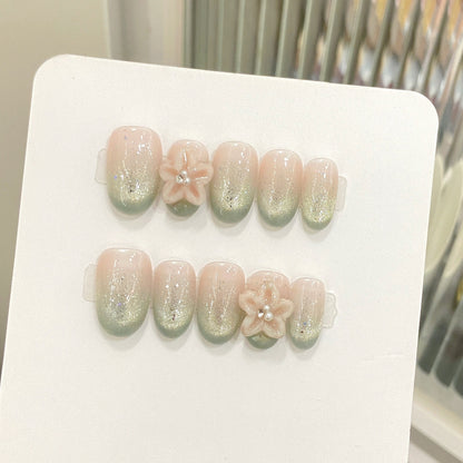 Ice Blue cat eye Translucent Carved Fingertip cat eye Nail Art Short Handmade s | 365nails