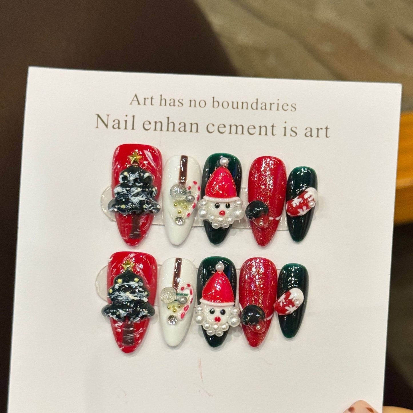Festive Christmas 3D Santa Tree Glitter Medium Press-On Nails