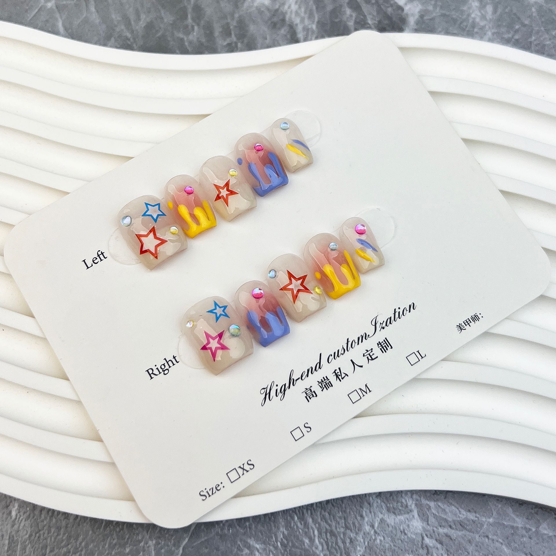 Uñas postizas hechas a mano, parche para uñas terminado, lindo parche para uñas cortas con grafiti de estrella, parche para uñas desmontable y usable | 365nails