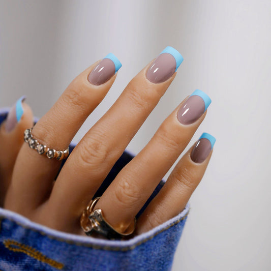 Premium Blue Grey Jelly Press on  Finished Fake Nail   Nail  Waterproof Removable Nail ｜365nails