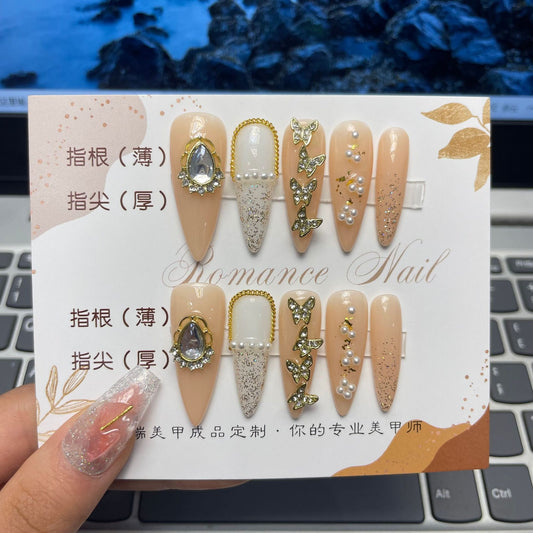 Internet celebrity popular pearl pendant nail drill press-on nails versatile zircon jewelry | 365nails