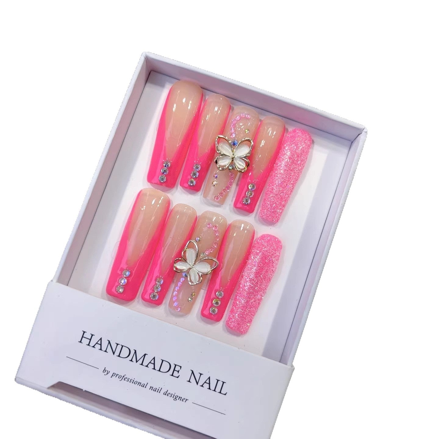 Barbie Glow: "Butterfly Blush" – Extra Long Square Press-On Nails
