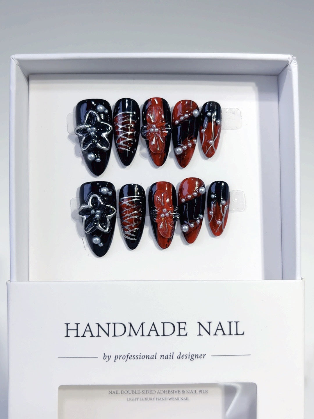 Gothic Bloom: "Crimson Star" – Long Stiletto Press-On Nails
