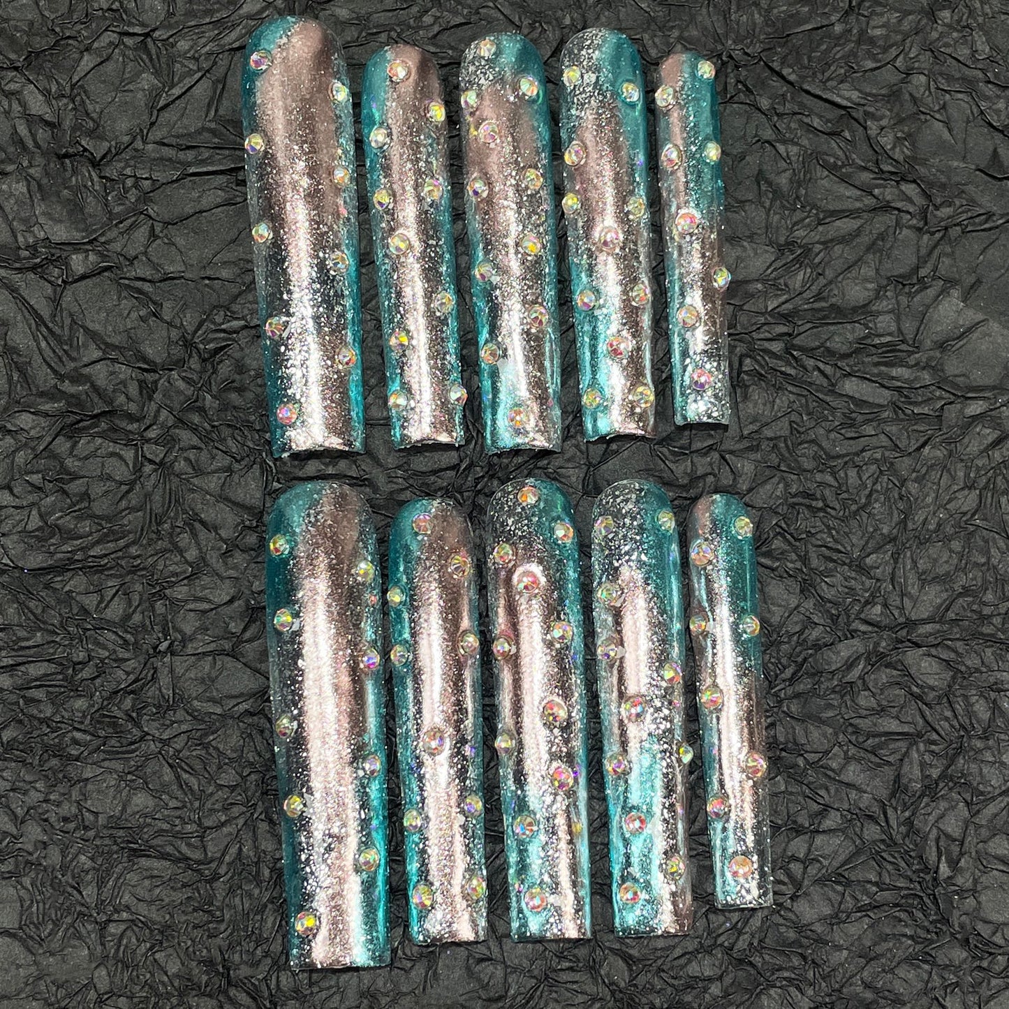 Super long water pipe nail art pink and blue two-color gradual change handmade press-on nails  long finished nail art wholesale｜365nails