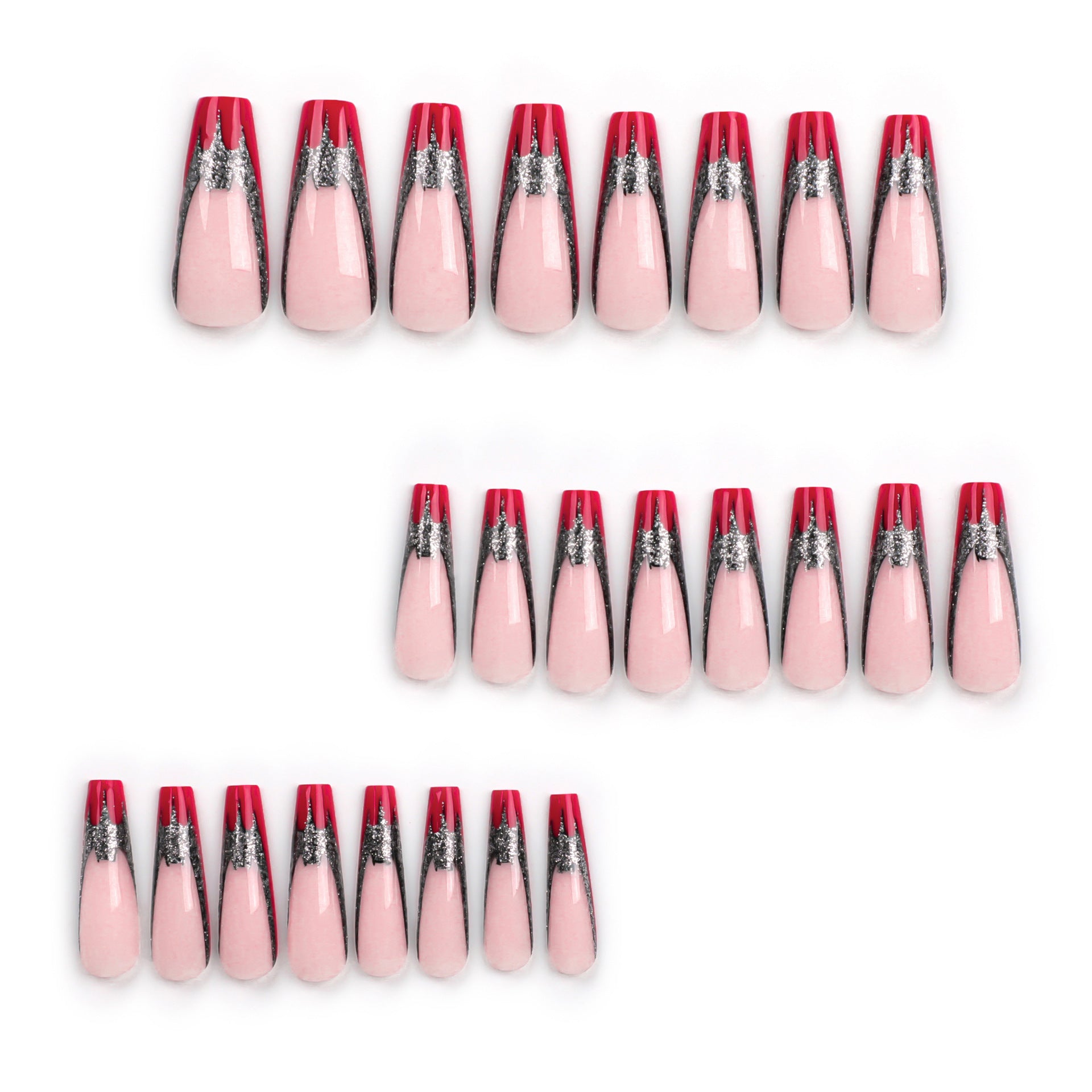 Brillo, murciélago oscuro, borde rojo, arte de uñas, pieza de uña removible, producto terminado al por mayor | 365nails