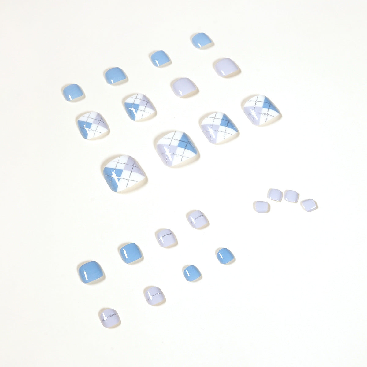 Morandi color blue and white wear nail art finished fake nail toenail patch nail patch removable nail piece｜365nails