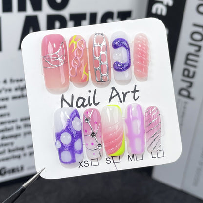 Manicure patch personalized relief hand-painted press-on nails sweet cool hot girl wearing fake nail wholesale｜365nails