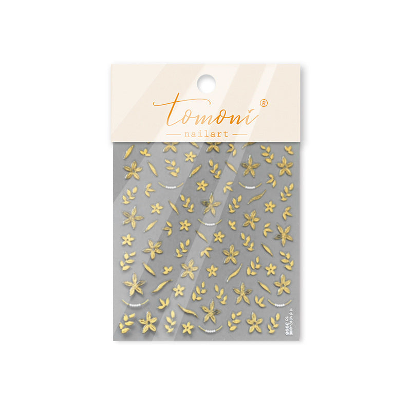 Golden 3D Floral Collection: "Luxury Petal" – 3D Embossed Nail Sticker