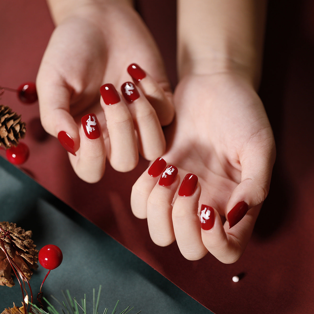 Christmas press on nails snowflake love snowman manicure short almond bow  long nail wholesale｜365nails
